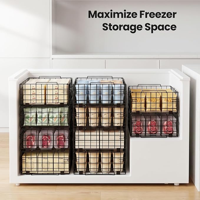 Reinforced Freezer Organizer Bins, 2 Pack Heavy Duty Metal Freezer Baskets, Stackable Deep Freezer Storage with Handles, Maximize Chest Freezer Space, No Assembly Required - Image 2