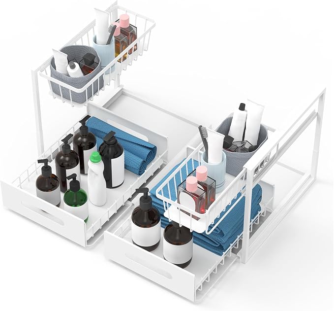 AORESAC Under Sink Organizer, Metal Pull Out Cabinet Organizer 2-tier, Under Sink Slide Out Storage Shelf for Kitchen Bathroom Organizers and Storage, 10.5W x 13D x 11H Inches by AORESAC