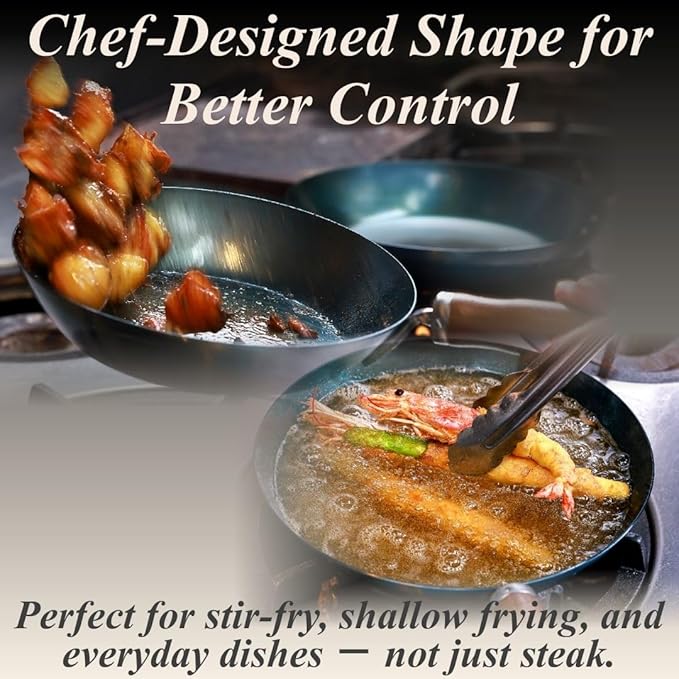 Crafted in Japan. Trusted by Chefs. Japanese Carbon Steel Frying Pan – Precision-Formed, Pre-Seasoned & Lightweight, Chef-Designed for High-Heat Control (7.9 inches) - Image 6
