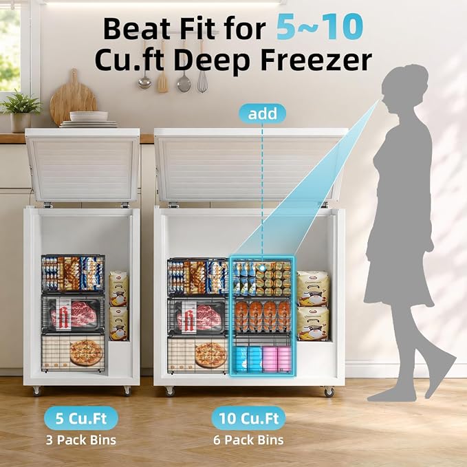 Freezer Organizer Bins,6 Pack Large Deep Freezer Organizer Bins for 5/7/10 Cu.FT Deep Freezer,Easy Access,Stackable & Sturdy,Black - Image 2