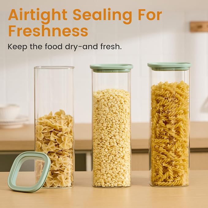 Glass Storage Jars with Lids, 2.5 Qt 3 pack | Borosilicate Glass, Glass Lid, Large Capacity Glass Food Storage for Pasta, Flour, Cereal, Cookies, Nuts, Coffee - Image 6