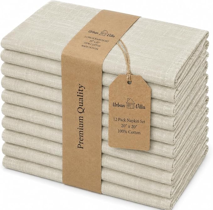 Urban Villa Cloth Napkins Cotton 20x20 (Set of 12) Beige/White by CottonTrends