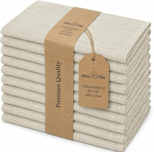 Urban Villa Cloth Napkins Cotton 20x20 (Set of 12) Beige/White by CottonTrends