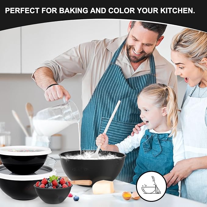 Greentainer Plastic Mixing Bowls with Lids Set 12 Piece Colorful Mixing Bowl Set for Kitchen - Nesting Bowls with Lids Set, 6 Prep Bowls and 6 Lids - Microwave and Freezer Safe(Black) - Image 7
