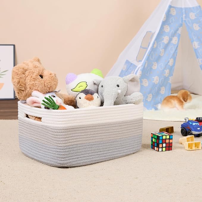 MiniArk Large Storage Baskets for Shelves, 17 x 13 x 7.5” Closet Organizers Bins for Clothes Blanket Towels, Baby Nursery, Toy Baskets Box, Woven Rope Baskets, 2 Packs Gradient Grey - Image 5