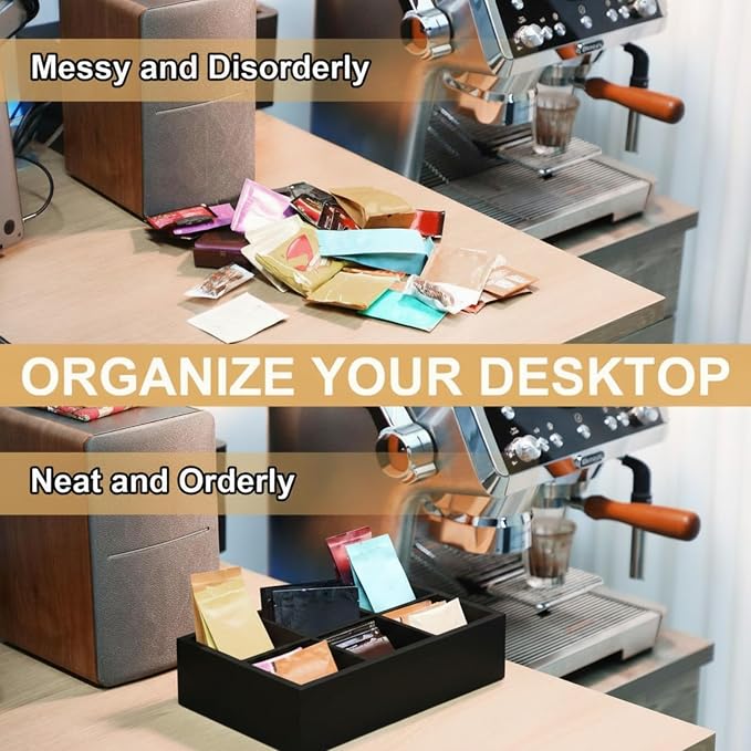 Maitys 4 Pcs Wooden Divided Storage Organizer Wood Container with 6 Compartments Food Storage Bin Wooden Tea Drawer Box Bin Holder Case for Snacks Tea Bags Coffee Sugar - Image 3