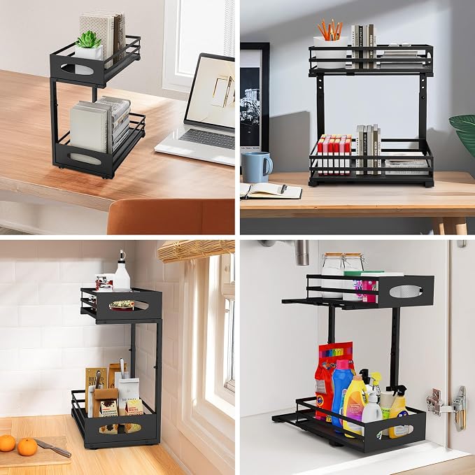 Under Sink Organizer, Slide Sink Steel Shelf Cabinet Storage Shelves, Height Adjustable Under Sink Organizers and Storage, 2 Tier Pull Out Drawer Cabinet Organizer for Kitchen Bathroom - Image 7