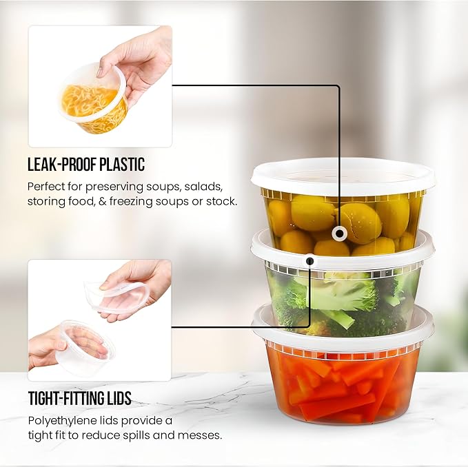 OCS Parts 48-Pack Round Plastic Deli Containers with Lids | Stackable, Microwavable, Freezer and Dishwasher Safe BPA Free Food Prep and Storage Containers (12 Ounce) - Image 4