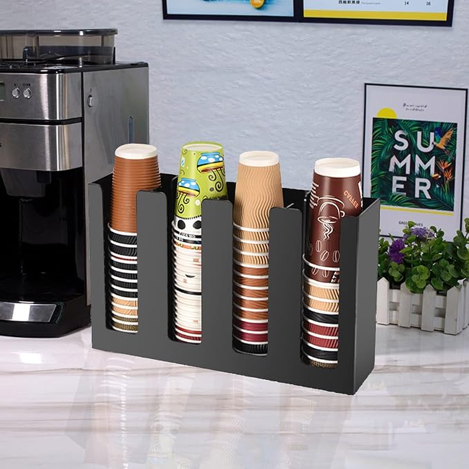 Tirifer Disposable Coffee Cup Dispenser Organizer Paper Cup Lid Sleeve Holder Presentation Storage Coffee Milk Tea Shop Restaurant Accessories Halloween Party Supplies, 4 Compartments - Image 2