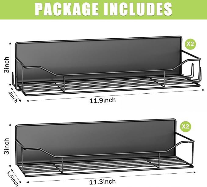 Magnetic Spice Rack for Refrigerator, 4 Pack Metal Strong Magnet Spice Organizer Shelves, Magnetic Fridge Shelf for Kitchen Seasoning Organizer Gadgets, Home Organization and Storage (Black) - Image 2