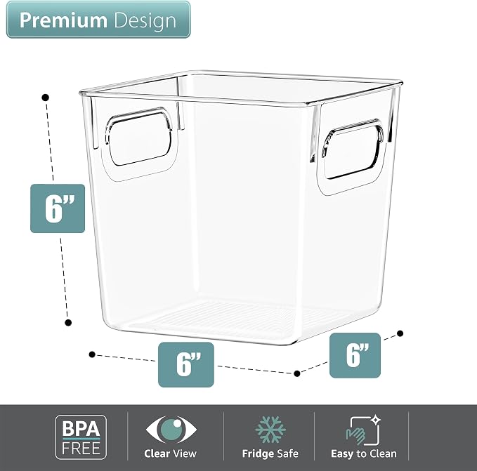 Sorbus 8 Pack Small Clear Plastic Storage Bins, Clear Organizer Bins with Handle for Kitchen, Pantry, Cabinet, Refrigerator, Craft, Toys, Clothes, Closet, Under Sink, Bathroom Organizers and Storage - Image 2