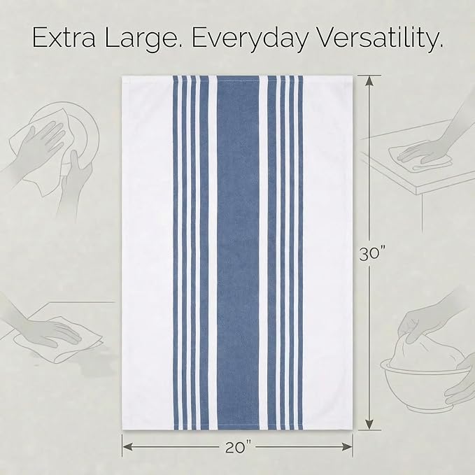 Urban Villa Kitchen Towels Cotton Dish Towels 20”x30” (Set of 6) Blue White - Image 3