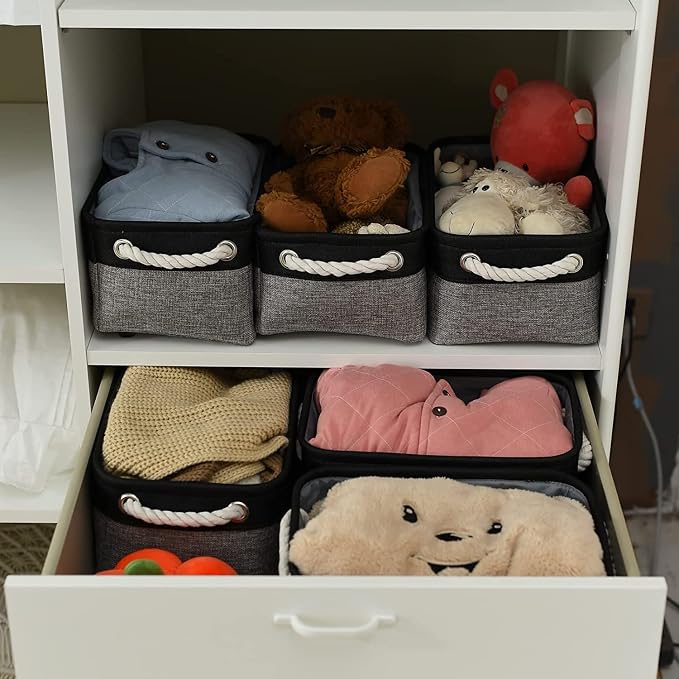 Storage Basket for Organizing - 12x8x5.2 inch 1 Pack Fabric Storage Cubes, Baskets for Gifts Empty for Closet Organizer Dog Gift Cloth Toy (Grey & Black) - Image 4