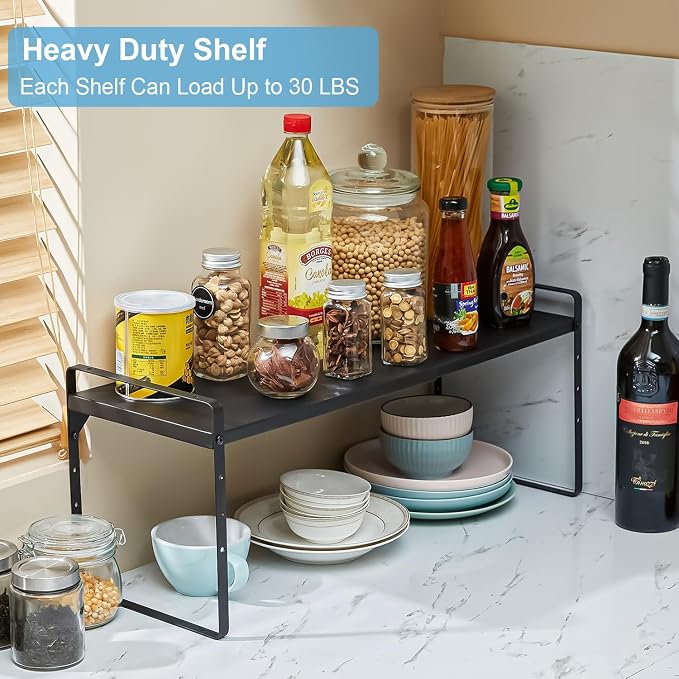 15.5 to 25.5 Inch Kitchen Cabinet Shelf Organizers, Adjustable Kitchen Counter Shelf Organizer, Set of 3 Expandable Countertop Storage Shelves, Stackable Design, 30LBS Heavy Duty, Space Saver - Image 6