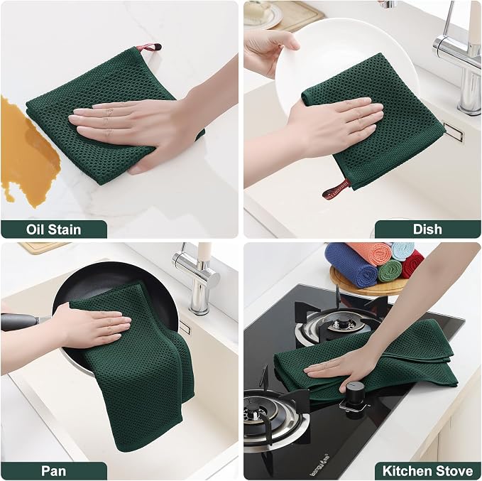 Homaxy 8 Pack 100% Cotton Kitchen Towels and Dishcloths Set, Blackish Green | 12 x 12 Inches and 13 x 28 Inches Kitchen Towels Set, Ultra Soft Absorbent Dish Cloths for Washing Dishes - Image 5