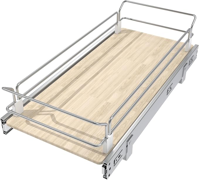 Pull Out Cabinet Organizer 10.87" W X 22" D, Wood & Chromed | Full Slide Out Drawers For Kitchen Cabinets, Cabinets Capacity Heavy Duty Caddy, Cabinet Pullout Shelves , Pantry Storage - Image 9