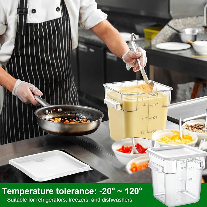 FoldTier 2 Pieces Square Food Storage Containers Polycarbonate Clear food Container with Lid Commercial Storage with Graduations for Commercial Kitchen Dough Marinating Meat(White,4 Qt) - Image 3