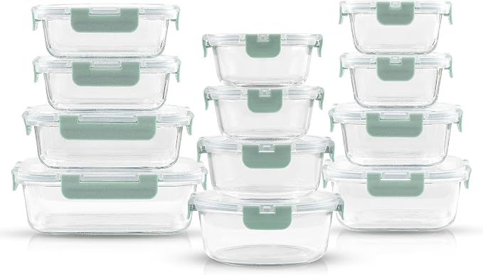 JoyJolt 24pc Borosilicate Glass Storage Containers with Lids | 12 Airtight/Freezer Safe Food Storage Containers for Pantry and Kitchen | Meal Prep Container for Lunch | Glass meal Set - Image 7
