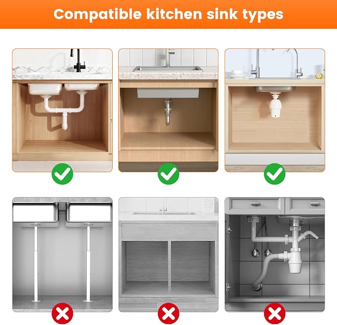 Expandable Under Sink Organizers and Storage,Width Adjustable (14.9-23.6IN),No Drill 2-Tier Pull Out Under Cabinet Organizer for Kitchen Bathroom Laundry White - Image 2