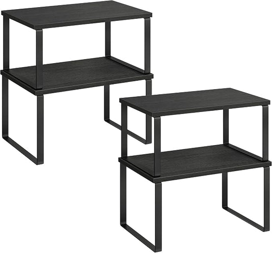 SONGMICS Cabinet Organizer Shelf, Set of 4 Kitchen Counter Shelves, Kitchen Storage, Spice Rack, Stackable, Expandable, Metal and Engineered Wood, Ink Black and Ebony Black UKCS027B01 by Unknown