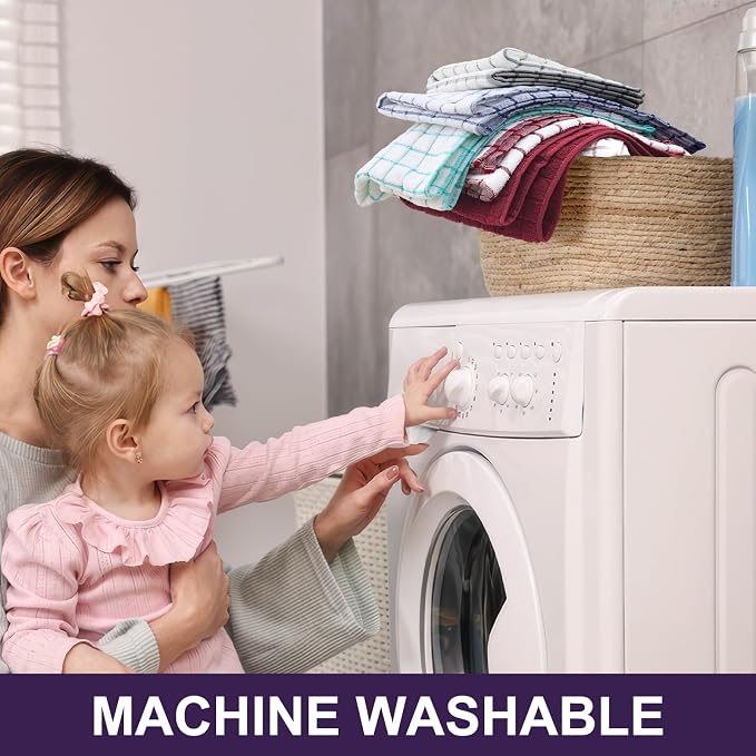 Homaxy Large Premium Cotton Kitchen Towels 16"x 28", 4 Pack, Purple | Natural Ring Spun 390 GSM Dish Towels, Super Absorbent Terry Kitchen Hand Towels, Soft Tea Towels with Hanging Loop - Image 7