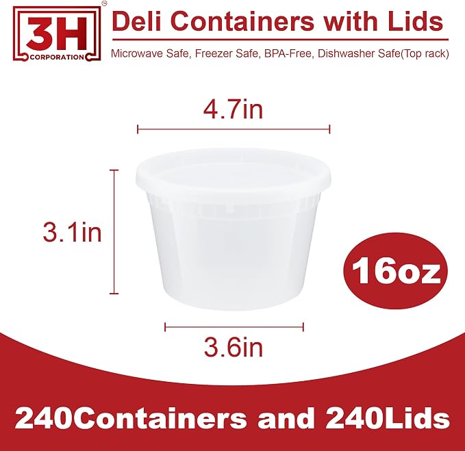 16 oz Food Storage Containers with Lids (240 Set/480 Piece) Small Deli Containers for Soup, Freezer Microwave Safe, BPA-Free Plastic, Stackable Snack Leakproof Leftover Organizers - Image 2