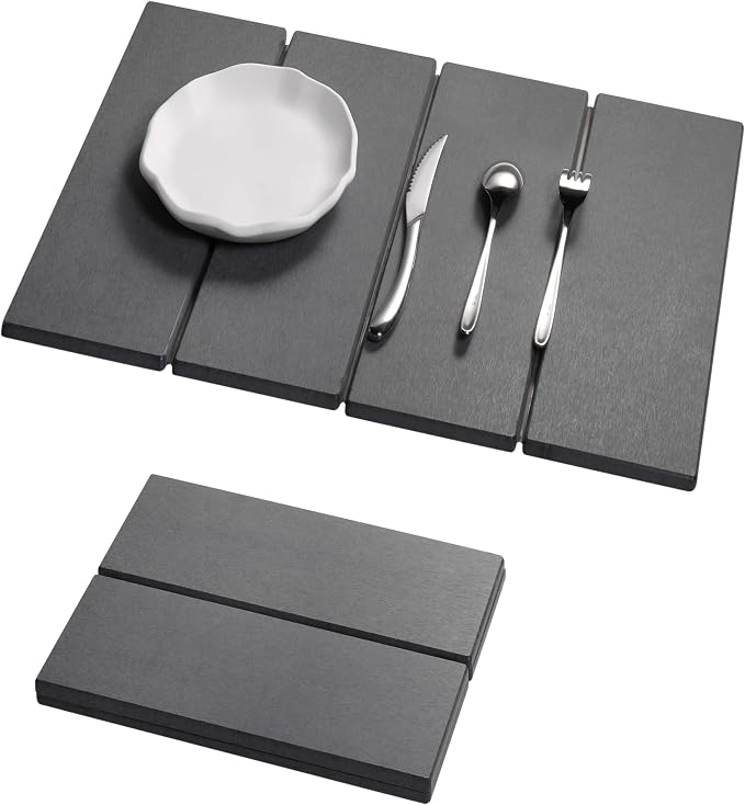 Stone Dish Drying Mat - Large Foldable Marbled Quick Drying Dish Mats, Stone Coasters Set of 4 Collapsible Ultra Absorbent Diatomaceous Earth Mats for Kitchen Counter Bathroom (Grey-4Pcs) by Unknown