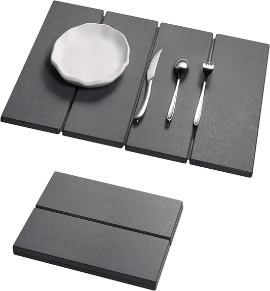 Stone Dish Drying Mat - Large Foldable Marbled Quick Drying Dish Mats, Stone Coasters Set of 4 Collapsible Ultra Absorbent Diatomaceous Earth Mats for Kitchen Counter Bathroom (Grey-4Pcs) by Unknown