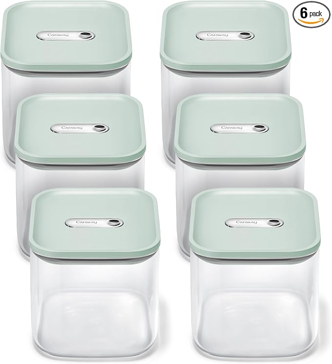 Caraway 2.5 qt Glass Airtight Food Storage Containers with Lids | Non-Toxic, Stackable, Space-Saving Airtight Containers for Pantry, Dry Goods, 6 Pack, Mist by Unknown