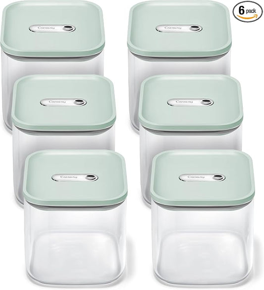 Caraway 2.5 qt Glass Airtight Food Storage Containers with Lids | Non-Toxic, Stackable, Space-Saving Airtight Containers for Pantry, Dry Goods, 6 Pack, Mist by Unknown
