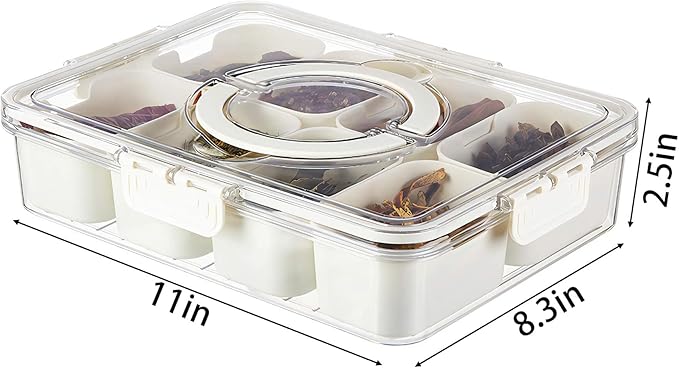 Divided Snackle Box with Handle Food Serving Tray Charcuterie Board with Lid Stackable Fruit&Veggie Container with 8 Small with Removable Boxes for Travel Snack Candy Nuts Spice - Image 5