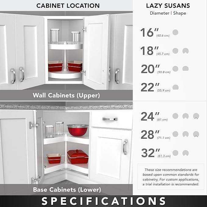 Rev-A-Shelf Kidney-Shape Dual Shelves, 24" Lazy Susan Turntable for Diagonal Lower Corner Base Kitchen Cabinets, 24" W x 14" D x 26" H, Wooden, 4WLS472-24-52 - Image 5