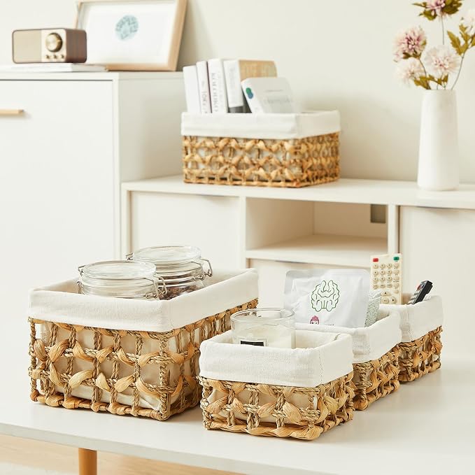 Wicker Storage Basket, 6 Pack Baskets for Organizing, Water Hyacinth Storage Baskets, Rectangular Wicker Baskets for Storage Shelves, Cube Storage Bins For Closet/Clothes/Dresser - Image 6