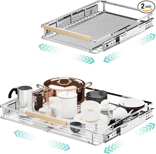2Pack Expandable Pull Out Cabinet Organizer, 17.1-28"W x 22.5"D | Adjustable Width, Under Sink Organizer, Drawer Storage Shelves, For Kitchen, Bathroom, Closet, Pantry, Cupboard by jkxoo