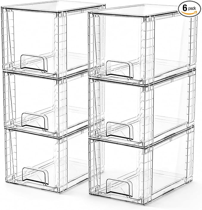 6 Pack Stackable Acrylic Storage Drawers – Clear Plastic Organizer Bins, Easy to Assemble, Suitable for Bathroom, Undersink, Kitchen, Pantry, Makeup, Medicine Organization by Unknown