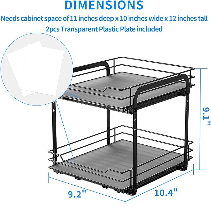 RCHYFEED 2 Tier Pull Out Spice Rack Organizer for Cabinet,9.5" Wx10.5Dx9.5H | Height Adjustable Spicy Shelf Metal Sliding Out Spice Rack Heavy Duty Vertical Spice Shelf for Inside Cabinets & Pantry - Image 2
