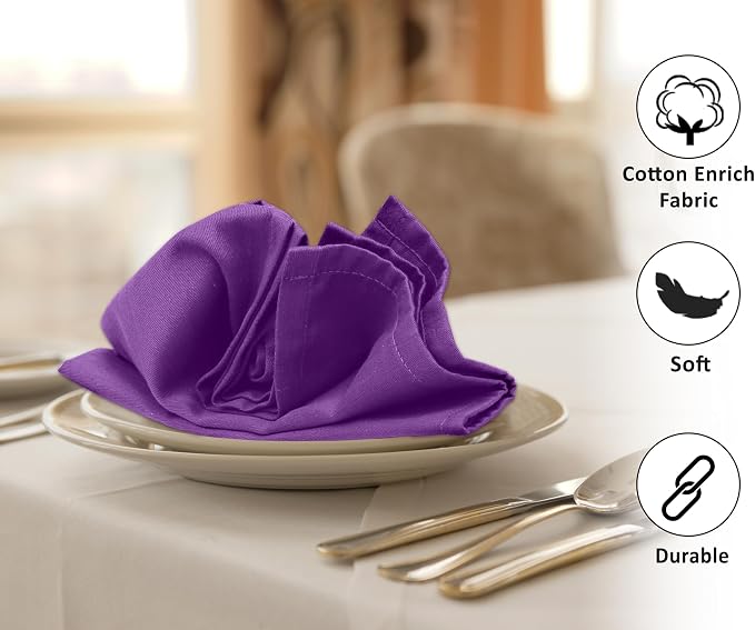Ruvanti Cloth Napkins Set of 12, 18x18 Inches Napkins Cloth Washable, Soft, Durable, Absorbent, Cotton Blend. Table Dinner Napkins Cloth for Hotel, Lunch, Restaurant, Wedding Events, Parties - Purple - Image 3