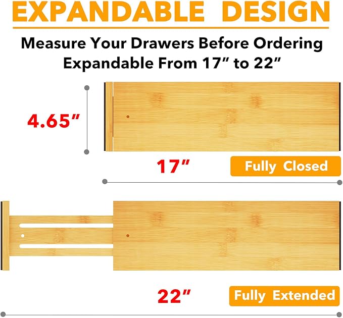 SpaceAid Bamboo 4 Pack Dresser Drawer Dividers, 4.65“ High Adjustable 17“-22” Drawer Organizers, Expandable Organization for Clothing, Clothes, Dressers, Natural - Image 3