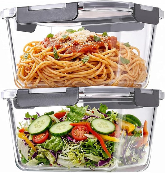 2 Pack 88oz/11 Cups Large Glass Storage Containers with Lids, High Borosilicate BPA Free Airtight Leakproof Meal Prep Containers for Microwave, Freezer & Dishwasher, Kitchen, Gym & Picnic,Baking by ANKOU