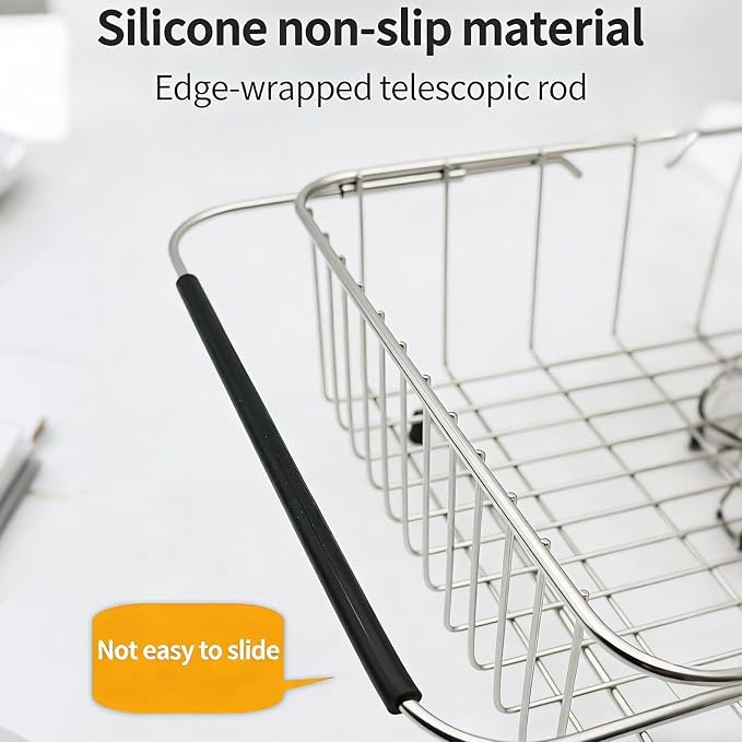 Thickened and Deepened Dish Drying Rack in Sink, Expandable Stainless Steel Dish Drainer with Tray for Kitchen Counter (16x11) - Image 6