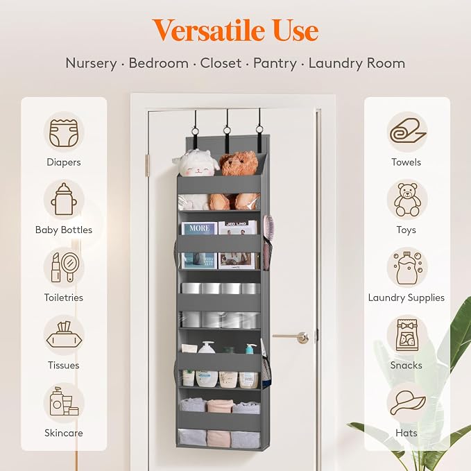 Lifewit Over the Door Organizer, 5 Shelf Clear Window Hanging Storage with 4 Mesh Side Pockets, Anti Tilt 40 lbs Load Behind Door for Pantry, Nursery, Bathroom, Bedroom, Kitchen, Dorm, 8 Pack - Image 6