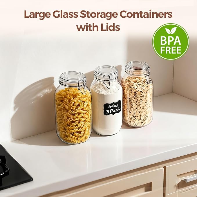 ComSaf Large Glass Jars with Airtight Lids 71 oz 3 Pack Pantry Organization | Flour sugar rice, Pickling jar, Fermenting Pantry Canisters, Sourdough starter, Large capacity, Dry goods, Sourdough pickling - Image 6