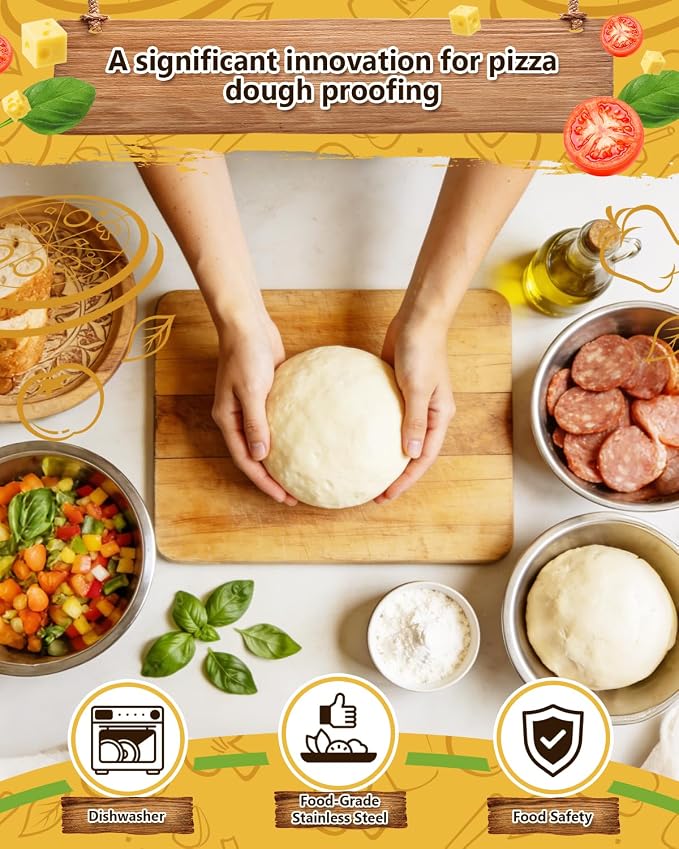 3 Pack Pizza Dough Proofing Container, 44oz/1300ML Stainless Steel Proofing Box with Clear Airtight Lid, Stackable Fermentation Storage for Dough Balls & Bread, Includes Cutter - Image 4