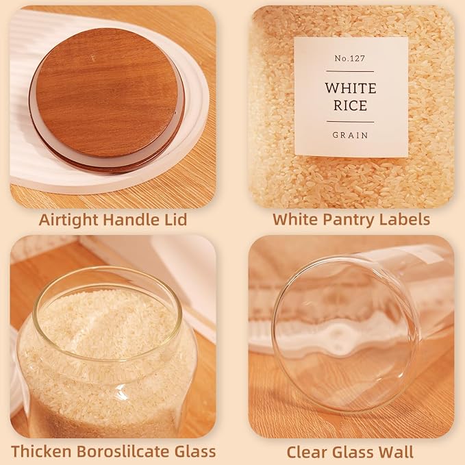 2 Pack Large Glass Flour and Sugar Containers with 132 Pantry Labels - 1 Gallon Glass Canisters with Bamboo Airtight Lids - Farmhouse Glass Cookie Jars for Rice, Pasta, Cereal, Bath Salt - Image 7
