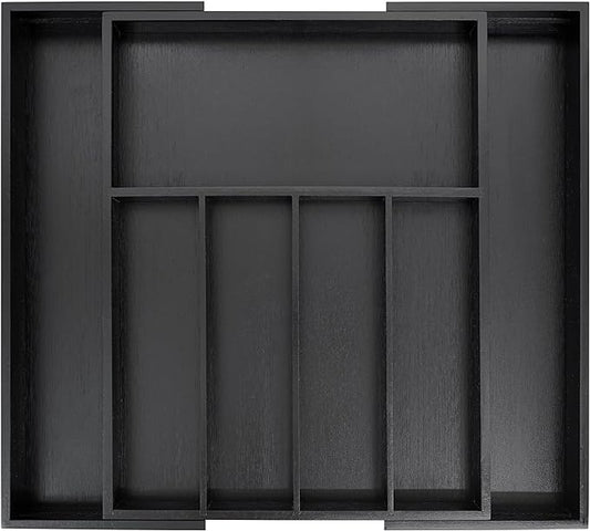 VaeFae Bamboo Drawer Organizer, Large, Black | Cutlery Drawer Holder, Drawer Divider for Silverware, Flatware，43 cm D x 32-55 cm W, 5-7 Slots, Black by VaeFaeDirect