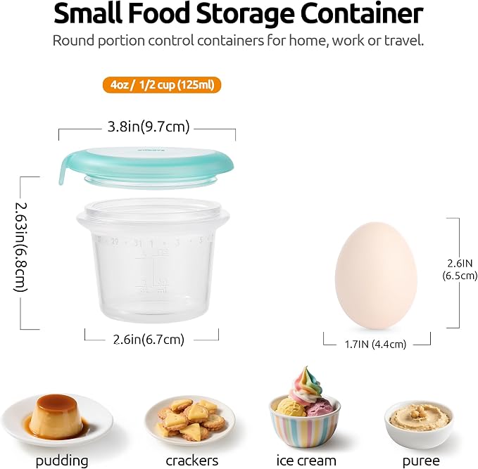 U-Taste Silicone Container with Lids, Kitchen Meal Prep Food Storage, 4oz*2 | Food Grade Liquid Silicone, Leak-Proof Airtight Lid, Meal Prep Lunch Box, Freezer & Microwave Safe, Clear Date Marking Circle - Image 2