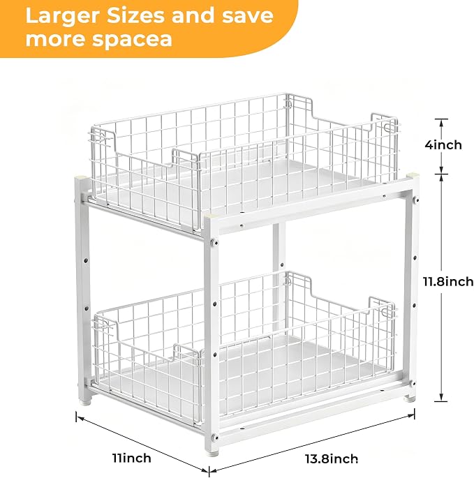 Under Sink Organizer, 2-Tier Pull Out Cabinet Organizer, Kitchen Bathroom Organizer and Storage, Spice Rack for Kitchen, Multi-use Sliding Drawers Shelves - Image 5