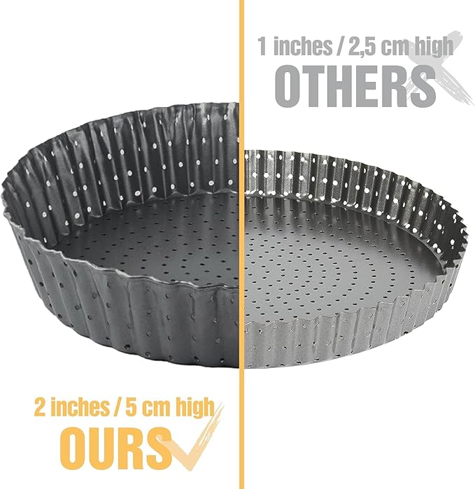 Deep Dish Pie Pan - Quiche Lorraine Pie Pan - 11 inch Tart Pans with Removable Bottoms - 11 inch Tarte Tatin, Apple Pan - Dish Pie Crust - Quiche Baking Dish - Image 4