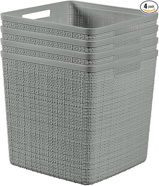 Curver Set of 4 Large Cube 17L Jute Decorative Plastic Organization and Storage Baskets - Perfect Bins for Home Office, Closet Shelves, Kitchen Pantry and All Bedroom Essentials, Grey by Unknown