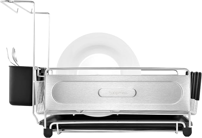 happimess Dish Drying Rack Compact Stainless Steel, 17.25", Silver/Black | Fingerprint-Proof, Wine Glass Holder, Detachable Utensil Caddy, Drainboard, Non-Slip Feet, Modern Contemporary Style - Image 13